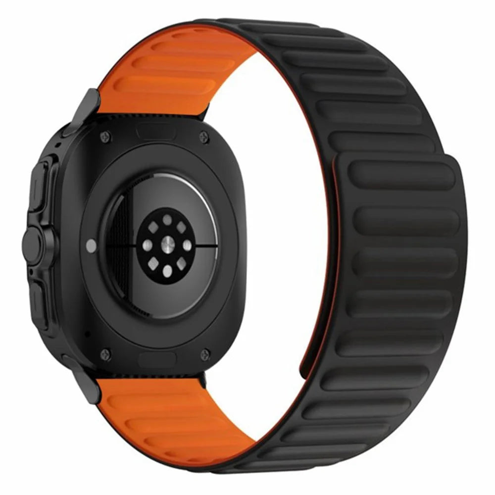 For Samsung Galaxy Watch Ultra2 47mm / Watch Ultra (2025) 47mm / Watch Ultra 47mm Magnetic Silicone Watch Strap Replacement - Black+Orange - 1