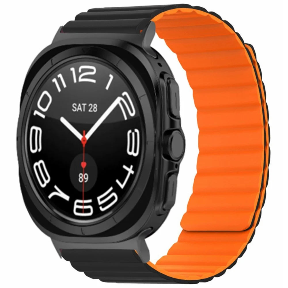 For Samsung Galaxy Watch Ultra2 47mm / Watch Ultra (2025) 47mm / Watch Ultra 47mm Magnetic Silicone Watch Strap Replacement - Black+Orange - 2