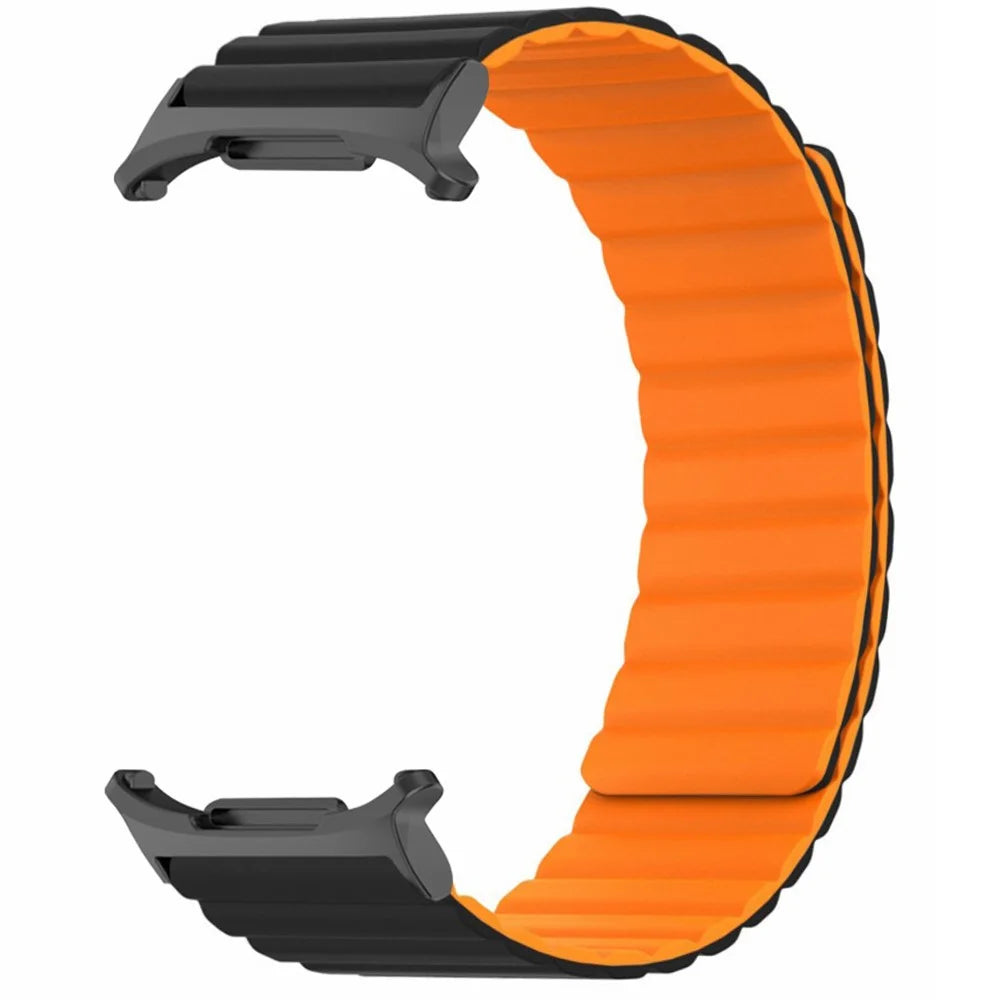 For Samsung Galaxy Watch Ultra2 47mm / Watch Ultra (2025) 47mm / Watch Ultra 47mm Magnetic Silicone Watch Strap Replacement - Black+Orange - 3