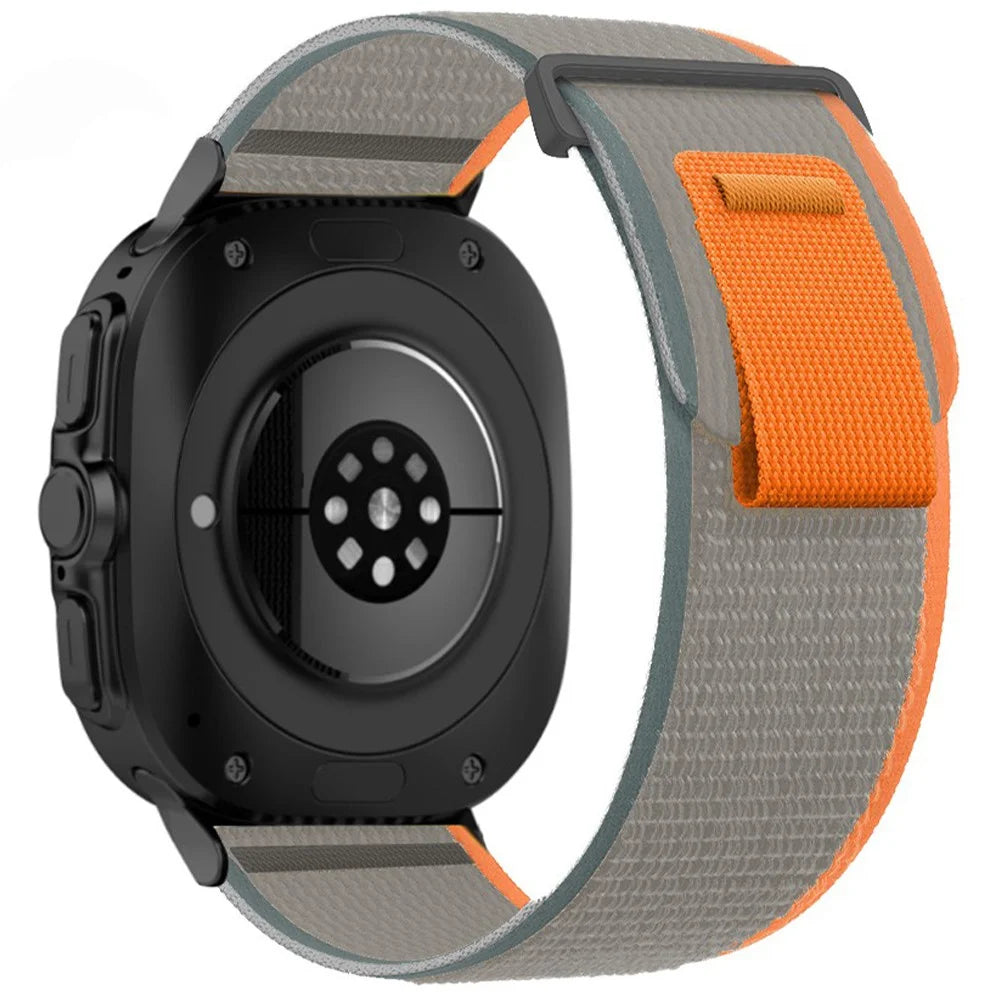 For Samsung Galaxy Watch Ultra2 47mm / Watch Ultra (2025) 47mm / Watch Ultra 47mm Nylon Watch Band Adjustable Loop Fastener Strap - Orange+Grey - 1
