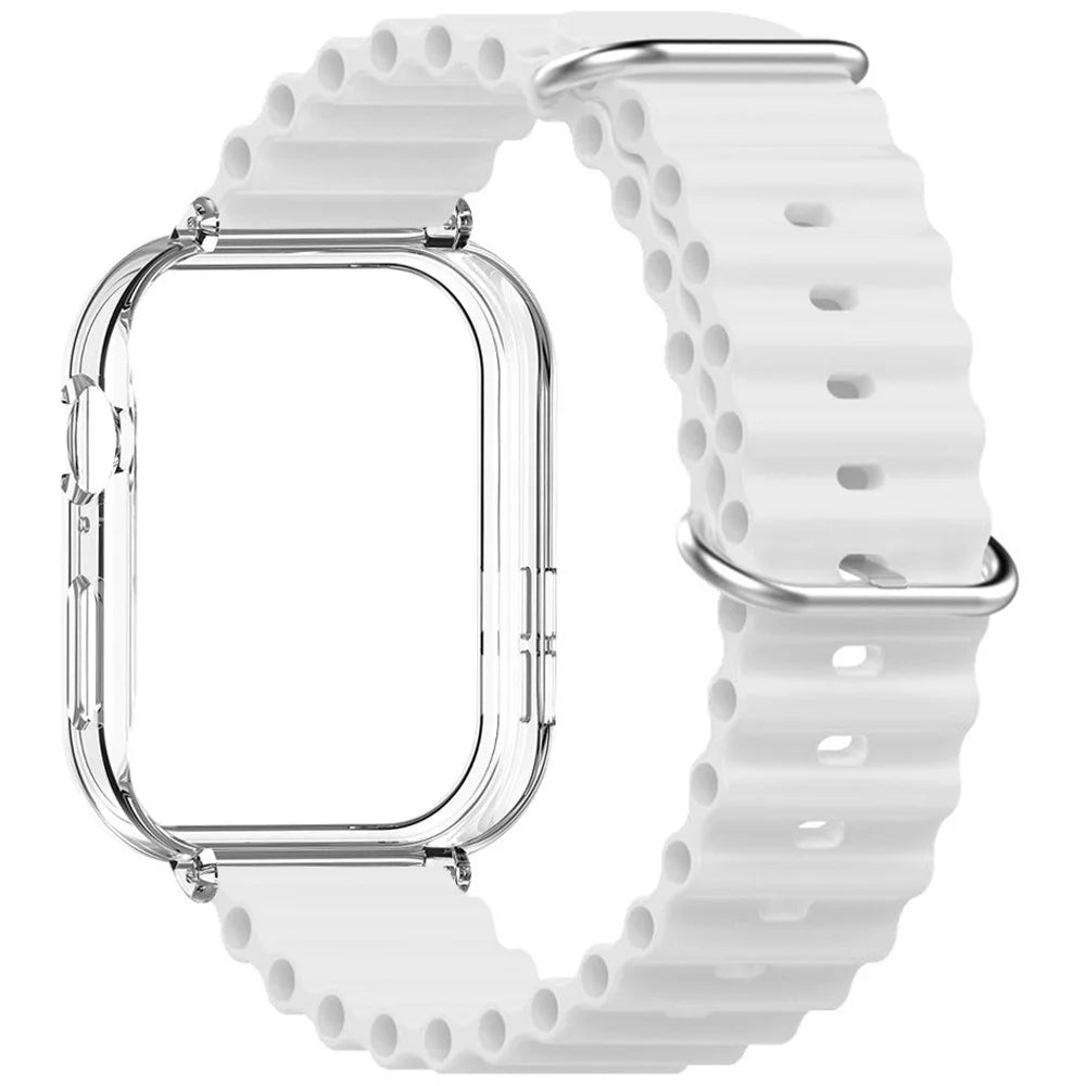For Huawei Watch Fit 3 Silicone Strap Sports Watch Band with Transparent PC Case - White - 3
