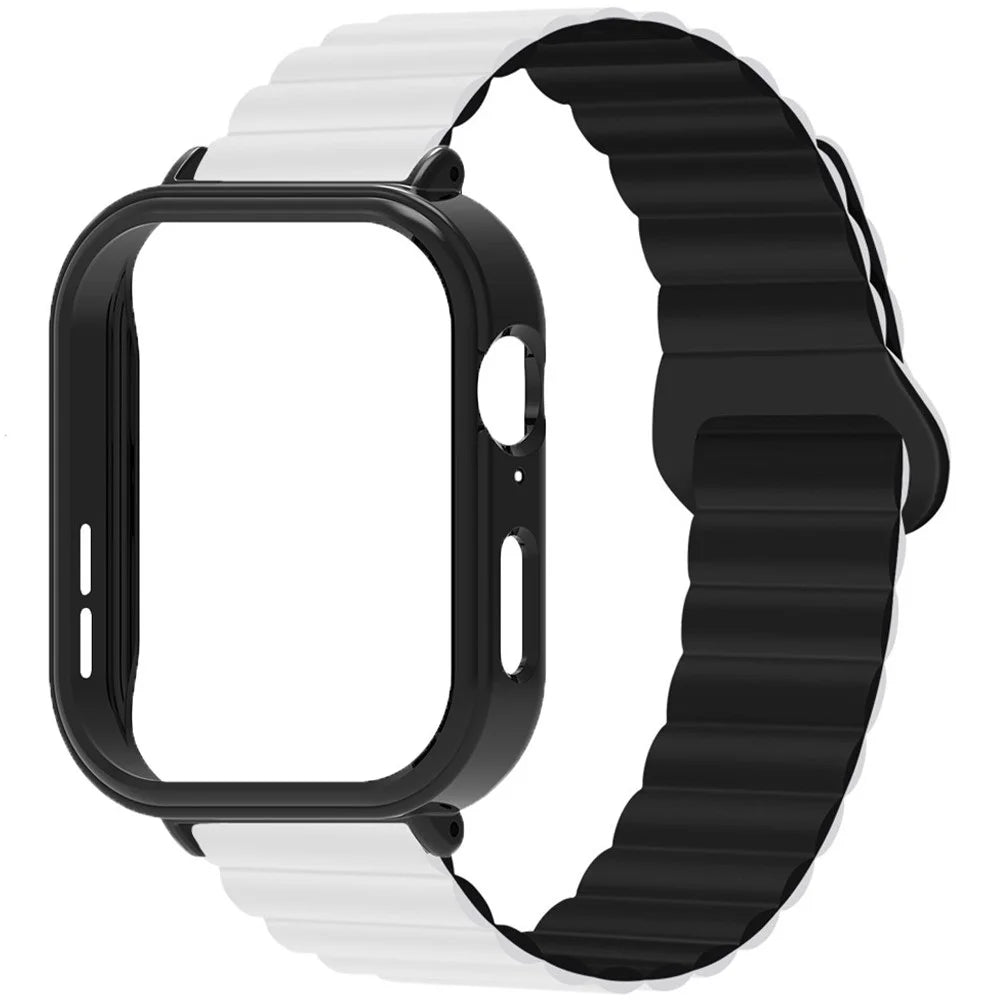 For Huawei Watch Fit 3 Silicone Strap Magnetic Watch Band with Black PC Watch Case - White+Black - 2