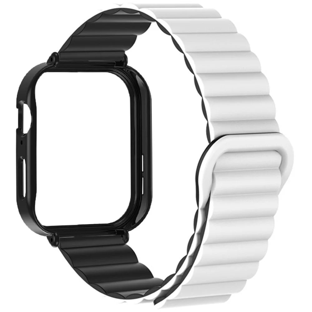 For Huawei Watch Fit 3 Silicone Strap Magnetic Watch Band with Black PC Watch Case - White+Black - 3