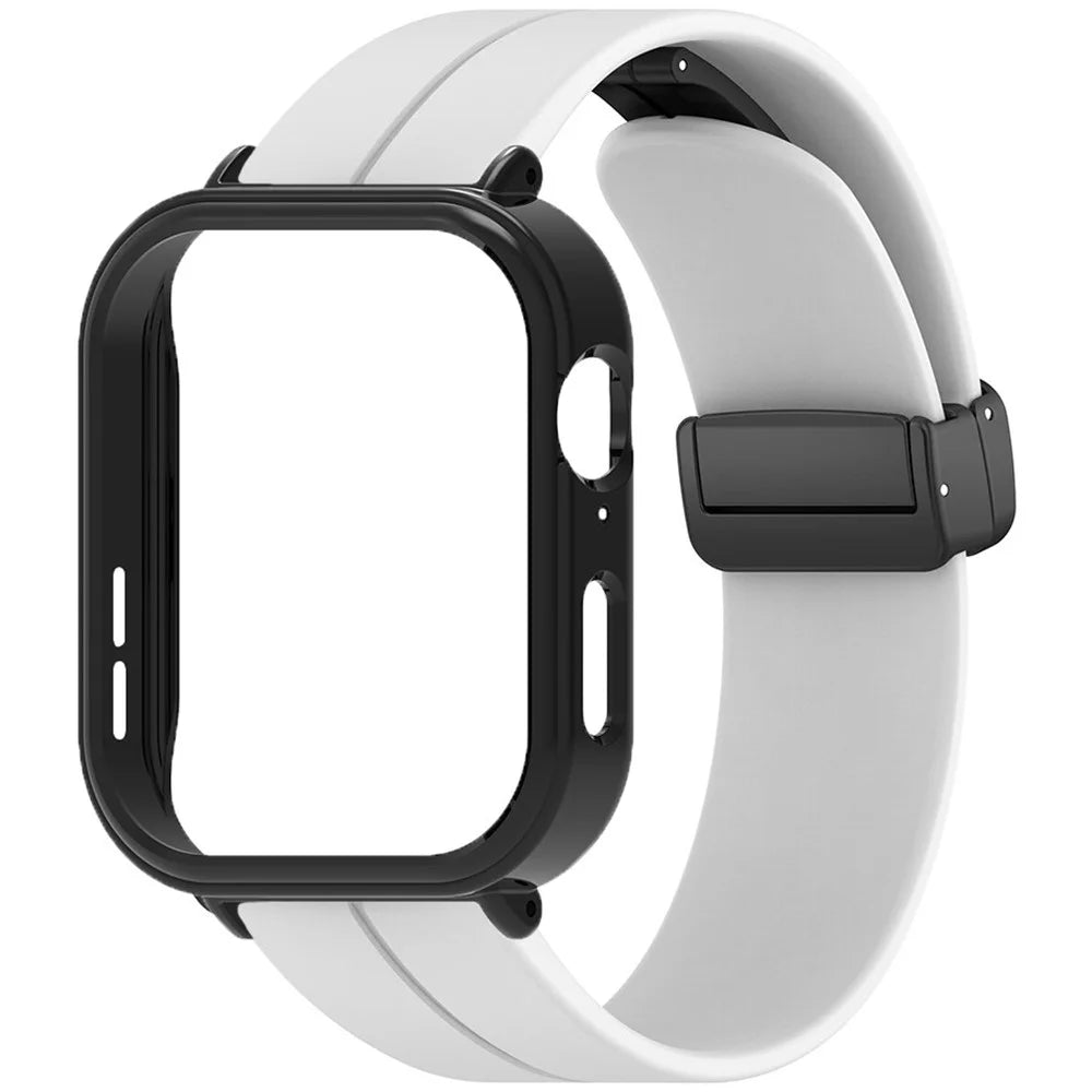 For Huawei Watch Fit 3 Magnetic Buckle Watchband Soft Silicone Watch Strap with Blackpc Watch Case - White - 2