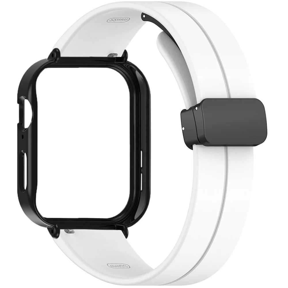 For Huawei Watch Fit 3 Magnetic Buckle Watchband Soft Silicone Watch Strap with Blackpc Watch Case - White - 3
