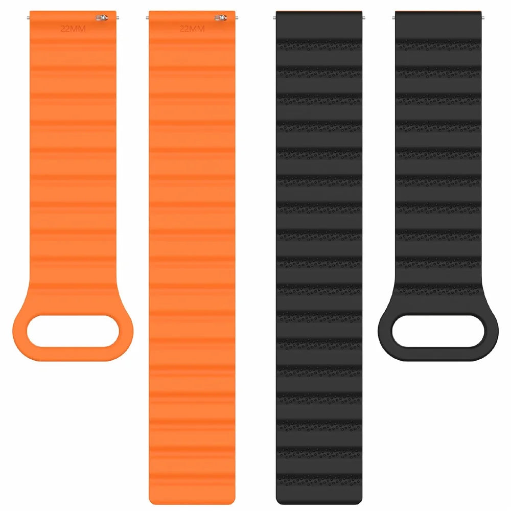 For Huawei Watch GT 4 41mm / Asus Zenwatch 3 WI503Q / Garmin Forerunner 265S Magnetic Strap 18mm Universal Silicone Watch Band - Black+Orange - 2
