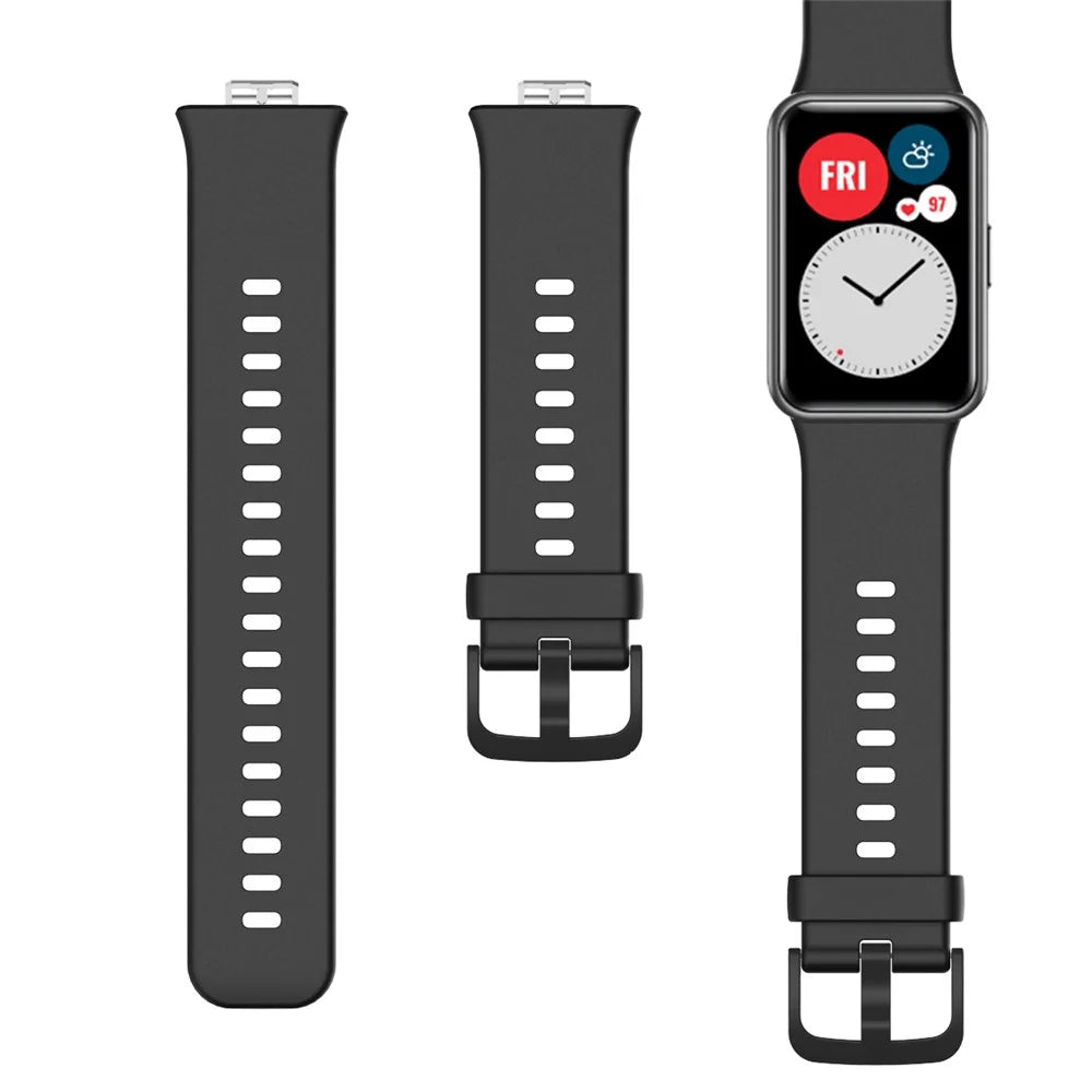 Soft Silicone Watch Strap for Huawei Watch Fit - Black - 2