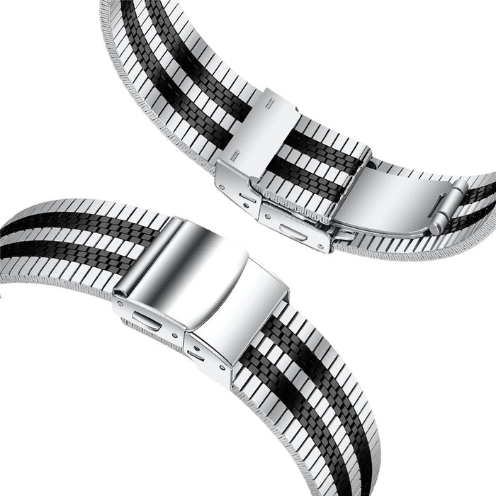 For Fossil Gen 5 Garrett Stainless Steel Watch Band Strap with Folding Clasp Buckle - Silver Black - 2