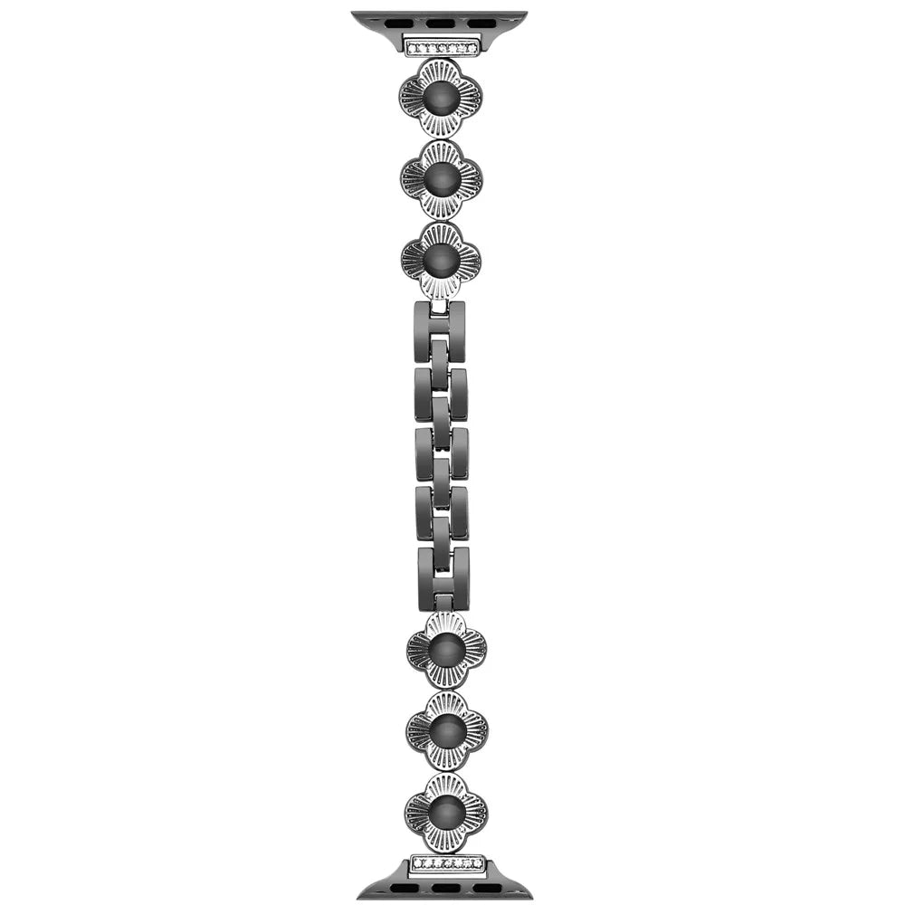 For Apple Watch Series 11 10 42mm / 9 8 7 41mm / SE3 SE2 SE 6 5 4 40mm / 3 2 1 38mm Plum Blossom Quick Release Metal Bracelet Watch Strap - Black - 1