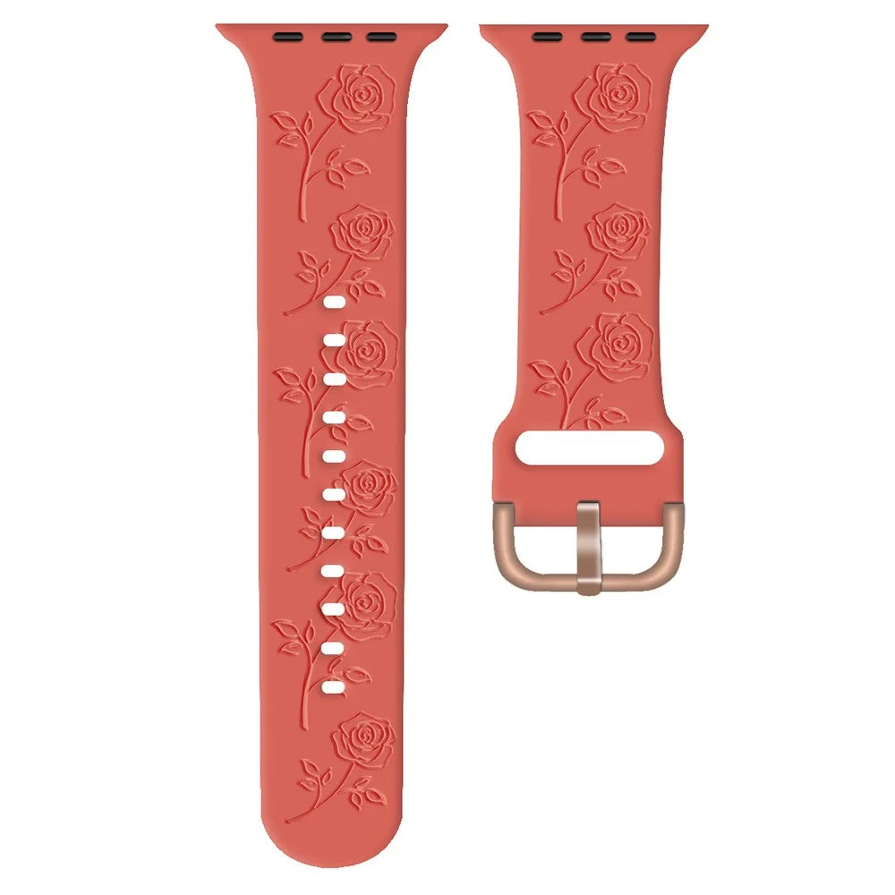 For Apple Watch Ultra 3 2 1 49mm / Series 11 10 46mm / 9 8 7 45mm / SE3 SE2 SE 6 5 4 44mm / 3 2 1 42mm Rose Silicone Band - Red - 1