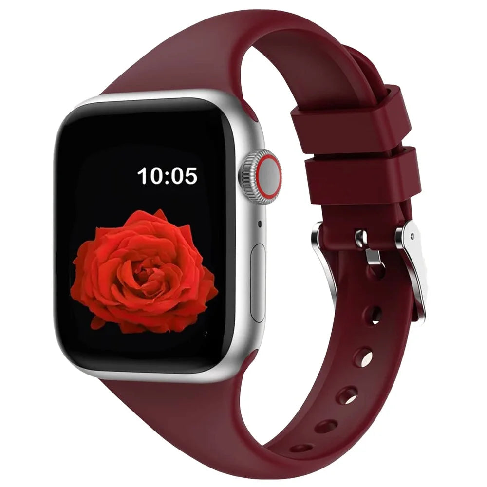 For Apple Watch Ultra 3 2 1 49mm / Series 11 10 46mm / 9 8 7 45mm / SE3 SE2 SE 6 5 4 44mm / 3 2 1 42mm Strap Silicone Sport Watch Band - Wine Red - 2