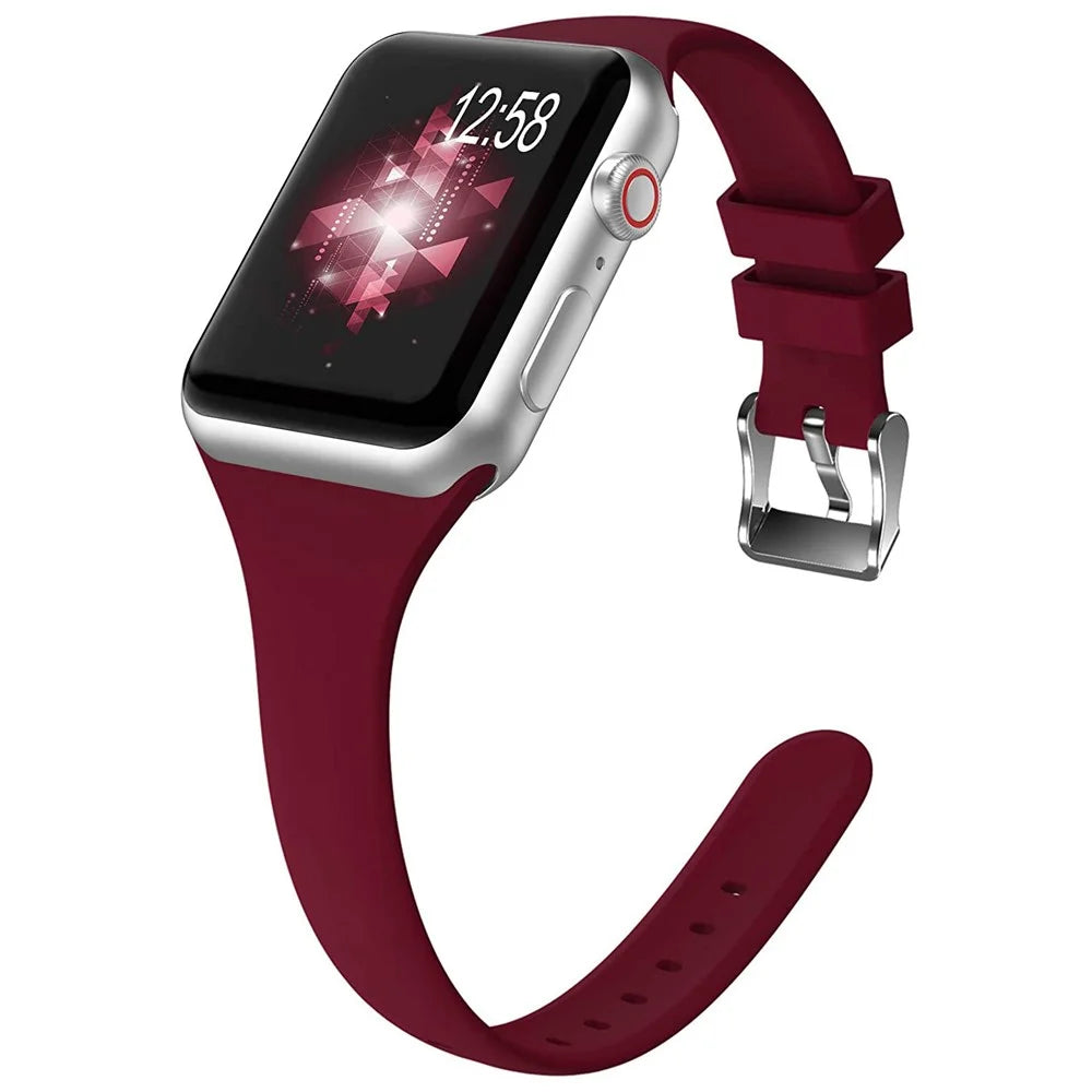 For Apple Watch Ultra 3 2 1 49mm / Series 11 10 46mm / 9 8 7 45mm / SE3 SE2 SE 6 5 4 44mm / 3 2 1 42mm Strap Silicone Sport Watch Band - Wine Red - 3