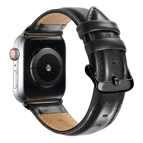 Genuine Leather Smart Watch Band for Apple Watch Ultra 3 2 1 49mm / Series 11 10 46mm / 9 8 7 45mm / SE3 SE2 SE 6 5 4 44mm / 3 2 1 42mm - Black - 1