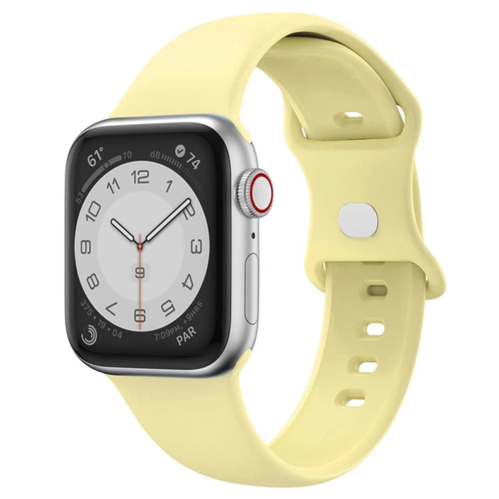 For Apple Watch Ultra 3 2 1 49mm / Series 11 10 46mm / 9 8 7 45mm / SE3 SE2 SE 6 5 4 44mm / 3 2 1 42mm Strap Breathable Silicone Watch Band - Light Yellow - 2