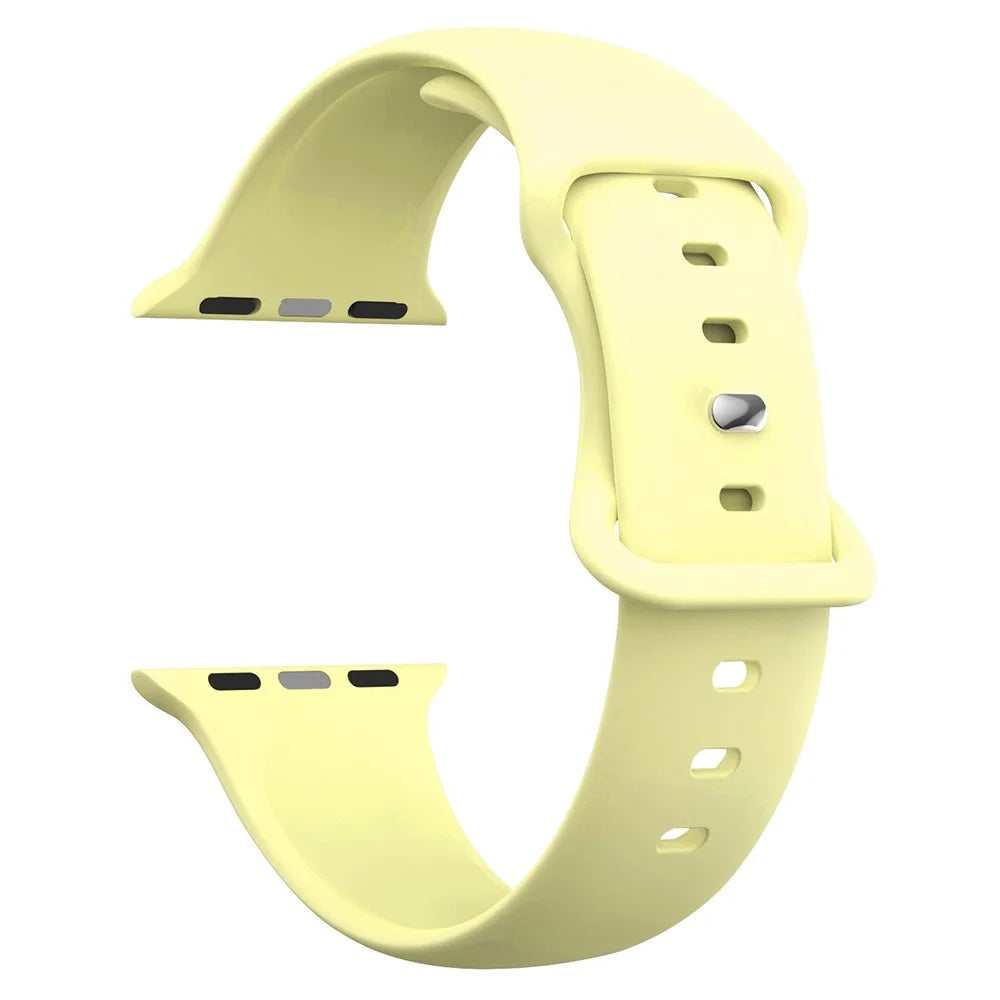 For Apple Watch Series 11 10 42mm / 9 8 7 41mm / SE3 SE2 SE 6 5 4 40mm / 3 2 1 38mm Watch Strap 8-Shaped Buckle Silicone Band  - Light Yellow - 1