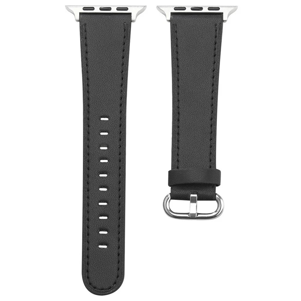 For Apple Watch Ultra 3 2 1 49mm / Series 11 10 46mm / 9 8 7 45mm / SE3 SE2 SE 6 5 4 44mm / 3 2 1 42mm Genuine Cow Leather Strap - Black - 2