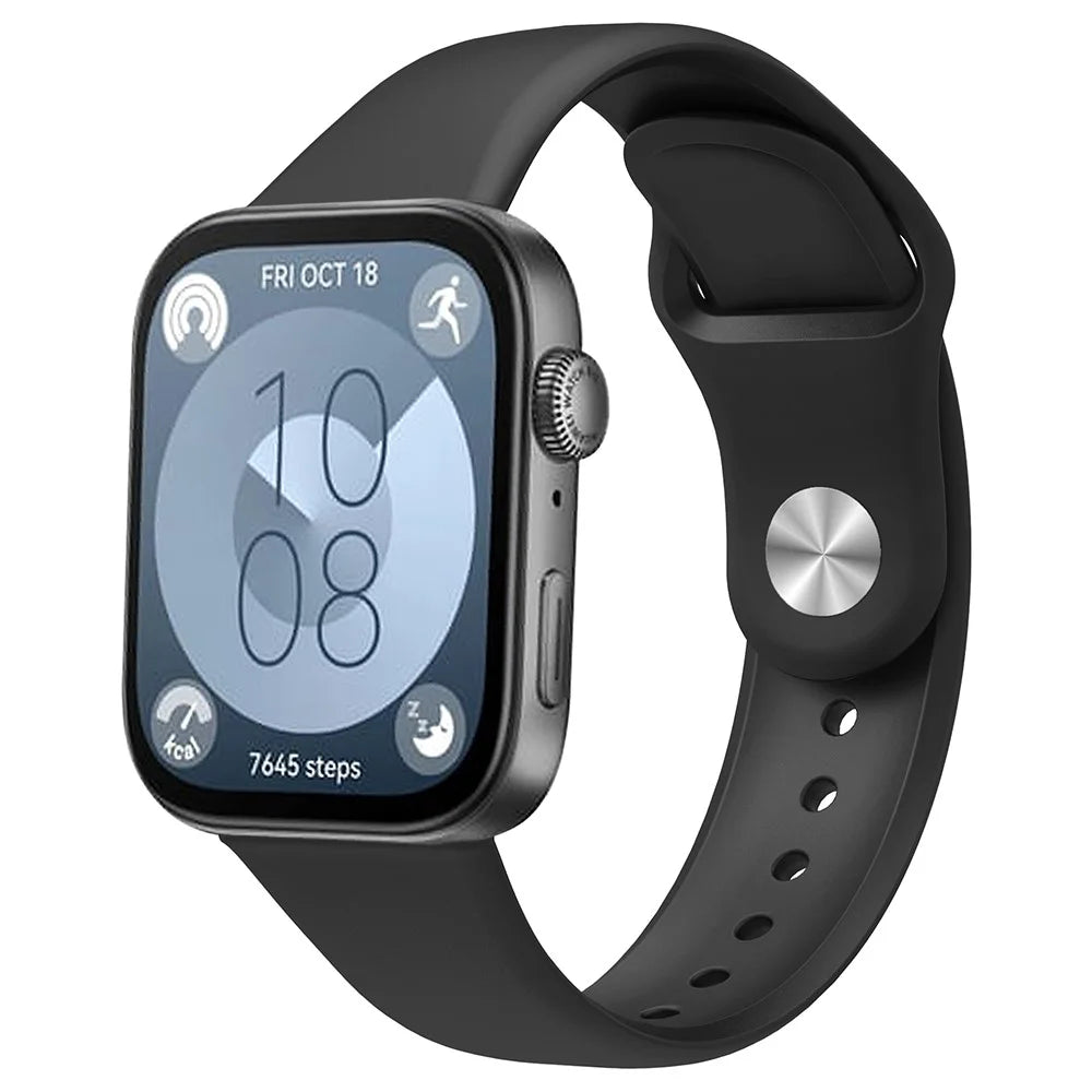 For Huawei Watch Fit 3 Replacement Strap Silicone Watch Band with Silver Buckle - Black - 4