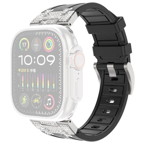 For Apple Watch Series 11 10 42mm / 9 8 7 41mm / SE3 SE2 SE 6 5 4 40mm / 3 2 1 38mm Rhinestone Silicone Rubber Strap - Black - 1