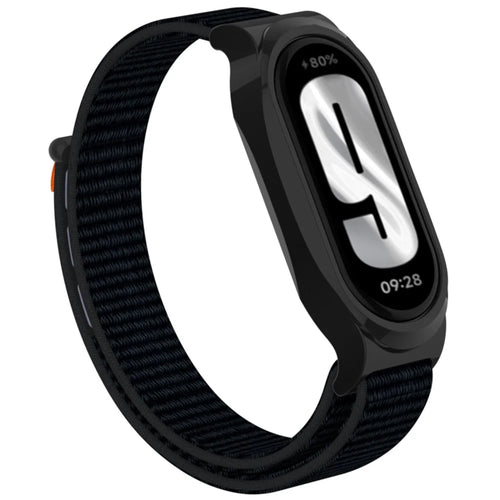 For Xiaomi Smart Band 9 / 8 Watch Band Nylon Loop Wrist Strap with PC Watch Case - Deep Black - 1