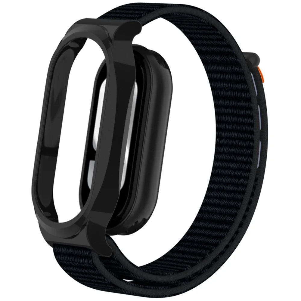 For Xiaomi Smart Band 9 / 8 Watch Band Nylon Loop Wrist Strap with PC Watch Case - Deep Black - 2