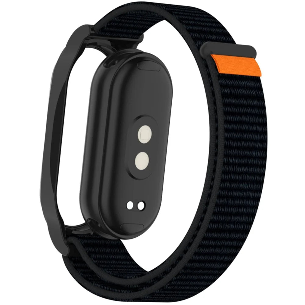 For Xiaomi Smart Band 9 / 8 Watch Band Nylon Loop Wrist Strap with PC Watch Case - Deep Black - 3