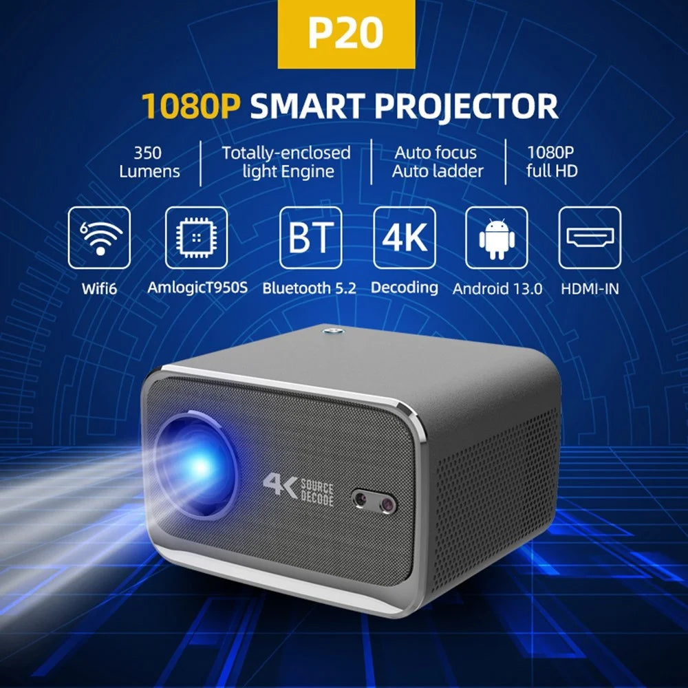 P20 Portable HD 1080P Android 13 WiFi6 Bluetooth-compatible Projector Auto Focus 4K Home Theater, 1+8G - US Plug - 3