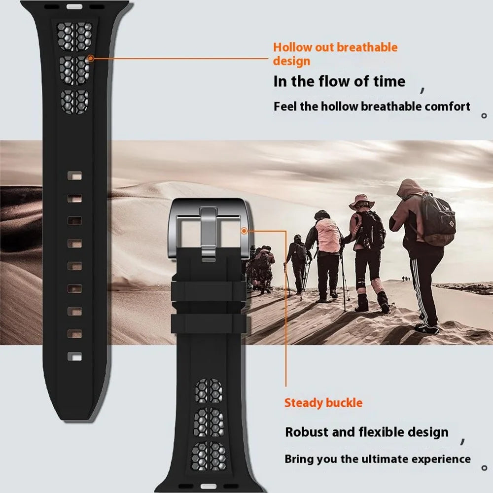 Watch Strap for Apple Watch Series 11 10 42mm / 9 8 7 41mm / SE3 SE2 SE 6 5 4 40mm / 3 2 1 38mm Silicone Band - Black - 4