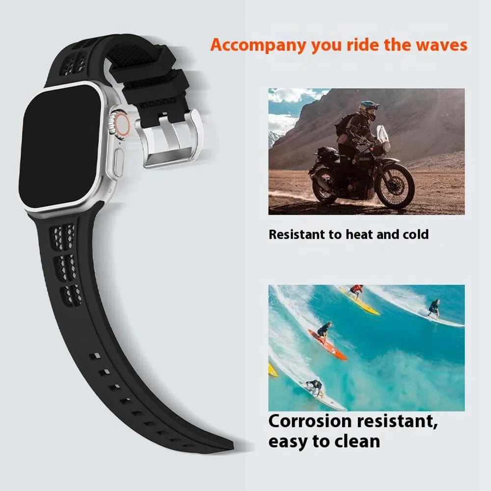 Watch Strap for Apple Watch Series 11 10 42mm / 9 8 7 41mm / SE3 SE2 SE 6 5 4 40mm / 3 2 1 38mm Silicone Band - Black - 6