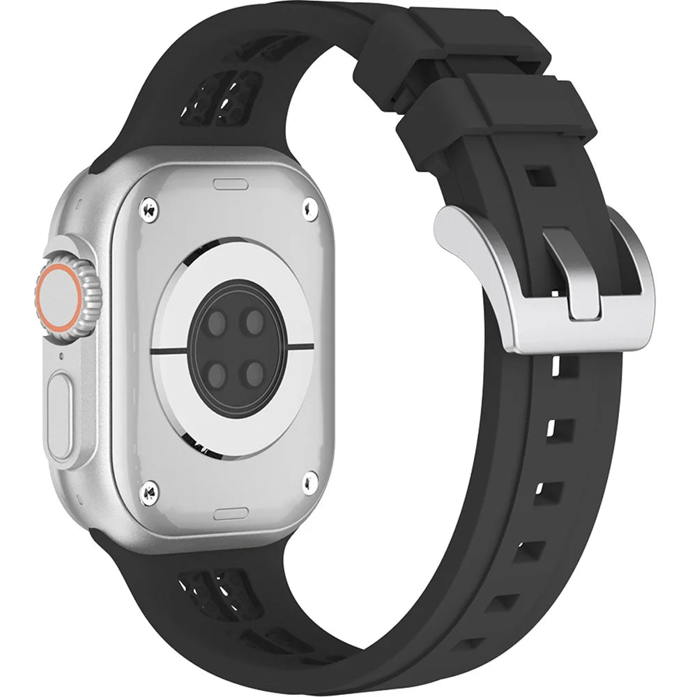 Watch Strap for Apple Watch Ultra 3 2 1 49mm / Series 11 10 46mm / 9 8 7 45mm / SE3 SE2 SE 6 5 4 44mm / 3 2 1 42mm Silicone Band - Black - 1