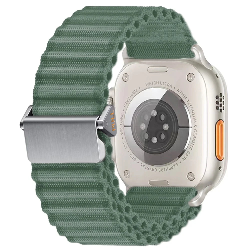 For Apple Watch Ultra 3 2 1 49mm / Series 11 10 46mm / 9 8 7 45mm / SE3 SE2 SE 6 5 4 44mm / 3 2 1 42mm Wavy Texture Nylon Strap - Army Green - 1