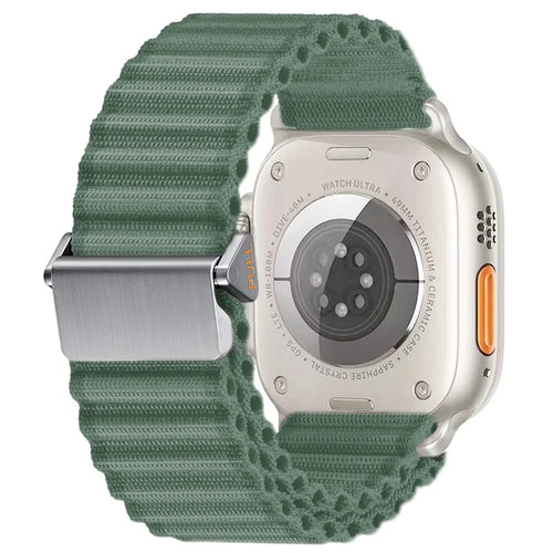 For Apple Watch Ultra 3 2 1 49mm / Series 11 10 46mm / 9 8 7 45mm / SE3 SE2 SE 6 5 4 44mm / 3 2 1 42mm Wavy Texture Nylon Strap - Army Green - 1