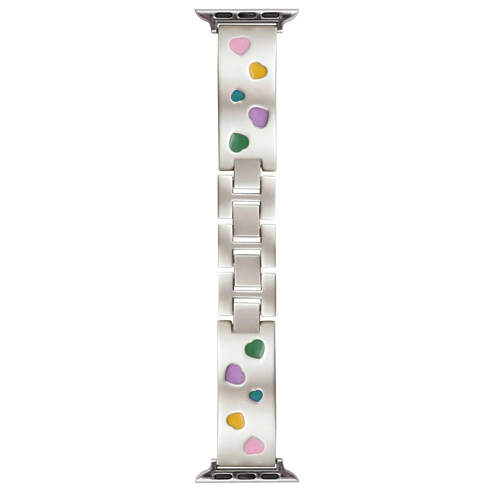 For Apple Watch Series 11 10 42mm / 9 8 7 41mm / SE3 SE2 SE 6 5 4 40mm / 3 2 1 38mm Epoxy Heart Pattern Metal Strap - Starlight - 1