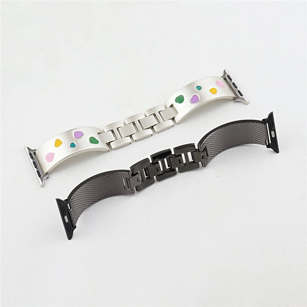 For Apple Watch Series 11 10 42mm / 9 8 7 41mm / SE3 SE2 SE 6 5 4 40mm / 3 2 1 38mm Epoxy Heart Pattern Metal Strap - Starlight - 7