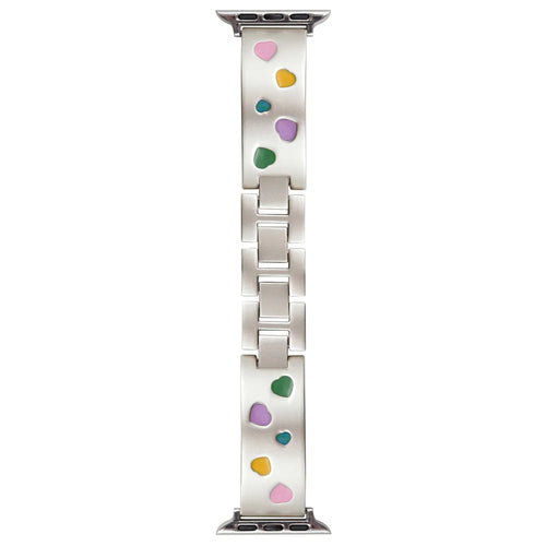 For Apple Watch Ultra 3 2 1 49mm / Series 11 10 46mm / 9 8 7 45mm / SE3 SE2 SE 6 5 4 44mm / 3 2 1 42mm Epoxy Heart Pattern Metal Strap - Starlight - 1