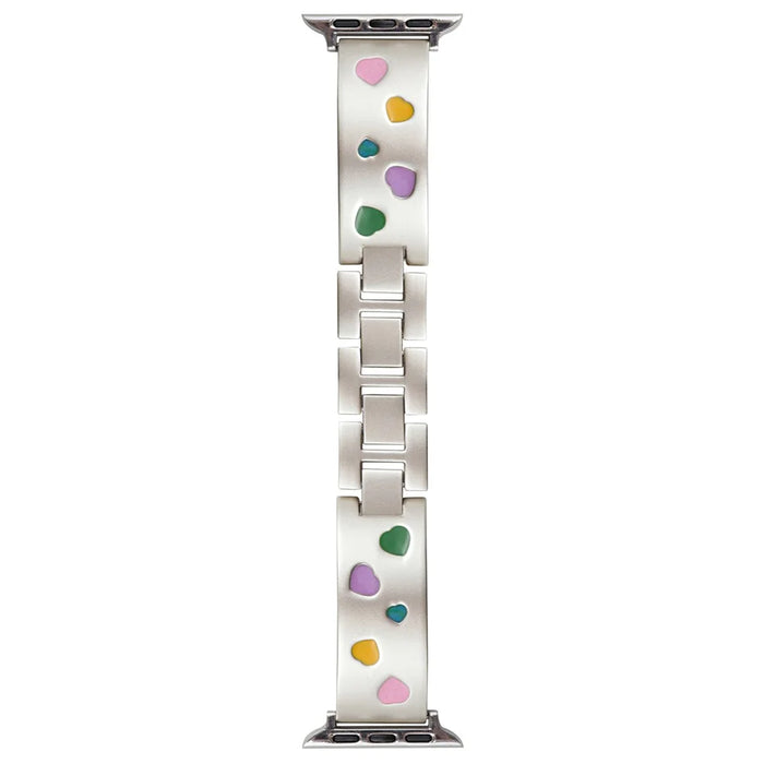 For Apple Watch Ultra 3 2 1 49mm / Series 11 10 46mm / 9 8 7 45mm / SE3 SE2 SE 6 5 4 44mm / 3 2 1 42mm Epoxy Heart Pattern Metal Strap - Starlight - 1