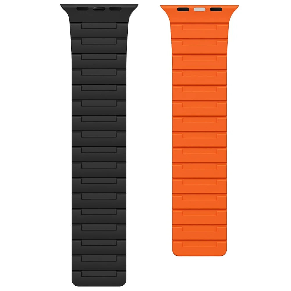 For Apple Watch Ultra 3 2 1 49mm / Series 11 10 46mm / 9 8 7 45mm / SE3 SE2 SE 6 5 4 44mm / 3 2 1 42mm Magnetic Silicone Watch Strap - Black+Orange - 3