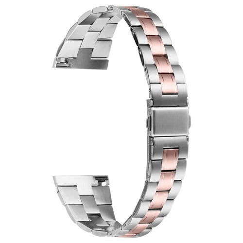 For TicWatch Pro 2018 Lines Design Stylish Stainless Steel Band Smartwatch Wrist Strap - Silver+Pink Gold - 1