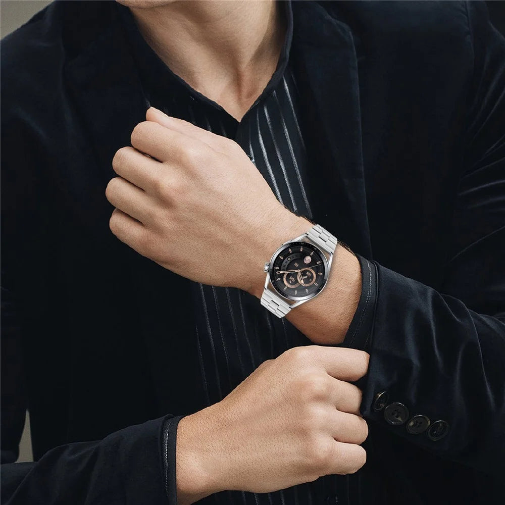 For Garmin Vivoactive 4 Fashion 3-Bead Stainless Steel Wrist Band Replacement Smartwatch Strap - Silver - 4