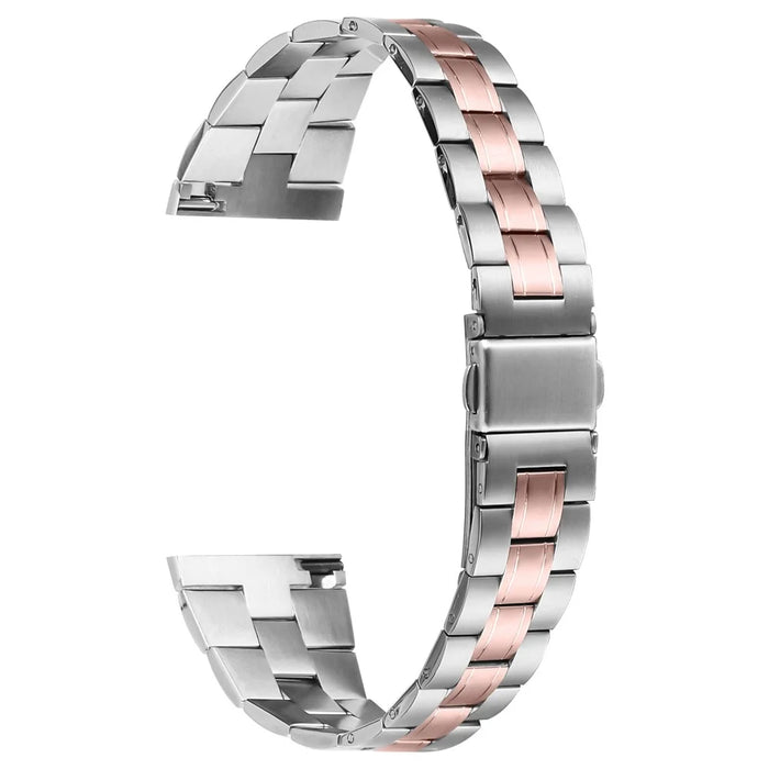 For Huami Amazfit 2 Stratos Watch Band Stainless Steel Three-Beads Replacement Strap - Silver+Pink Gold - 1