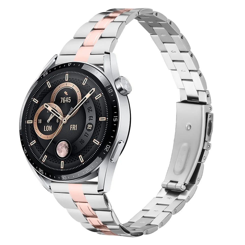 For Honor MagicWatch 2 46mm Stainless Steel Strap Three-Beads Watch Band - Silver+Pink Gold - 3