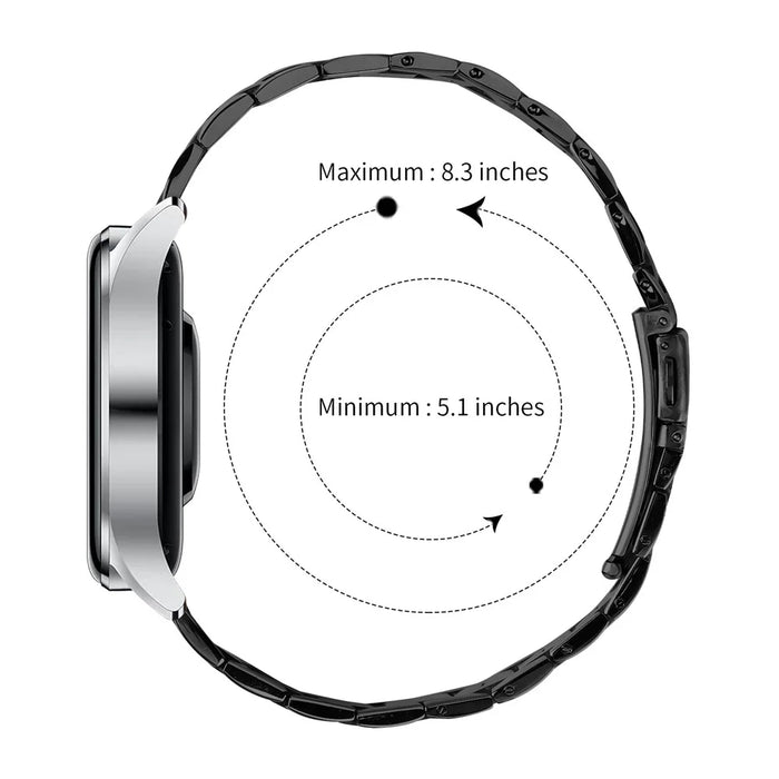 For Huawei Watch GT 42mm 46mm Watch Strap Three-Beads Stainless Steel Band - Black - 6