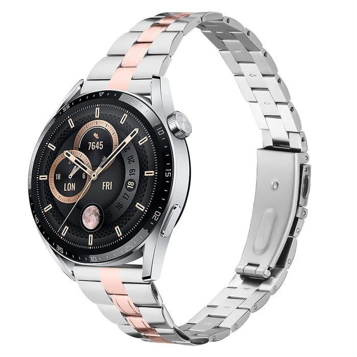 For Samsung Gear S3 Frontier / S3 Classic Watch Band Stainless Steel Ultra Thin Strap - Silver+Pink Gold - 3