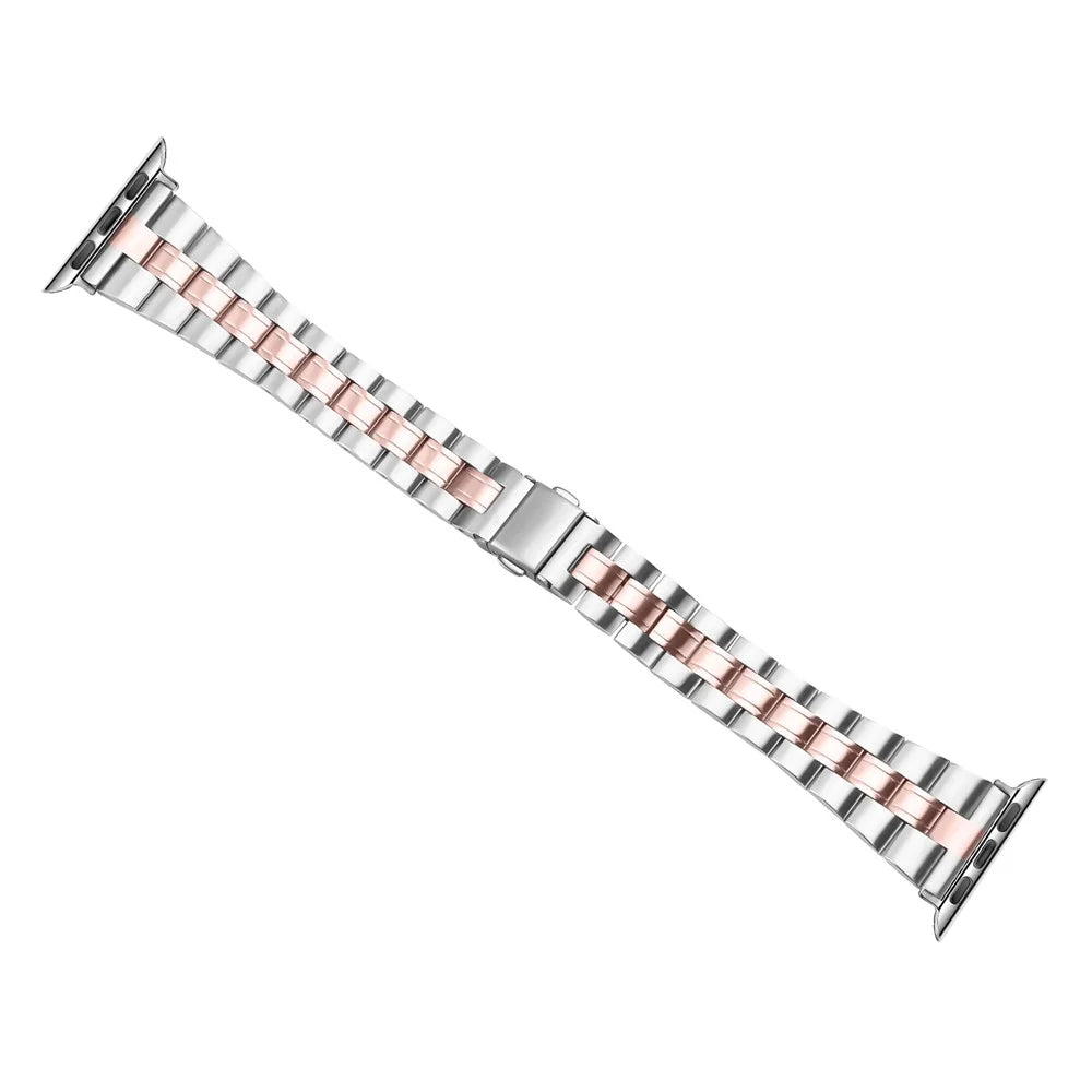 For Apple Watch Ultra 3 2 1 49mm / Series 11 10 46mm / 9 8 7 45mm / SE3 SE2 SE 6 5 4 44mm / 3 2 1 42mm Stainless Steel Band - Silver+Pink Gold - 2