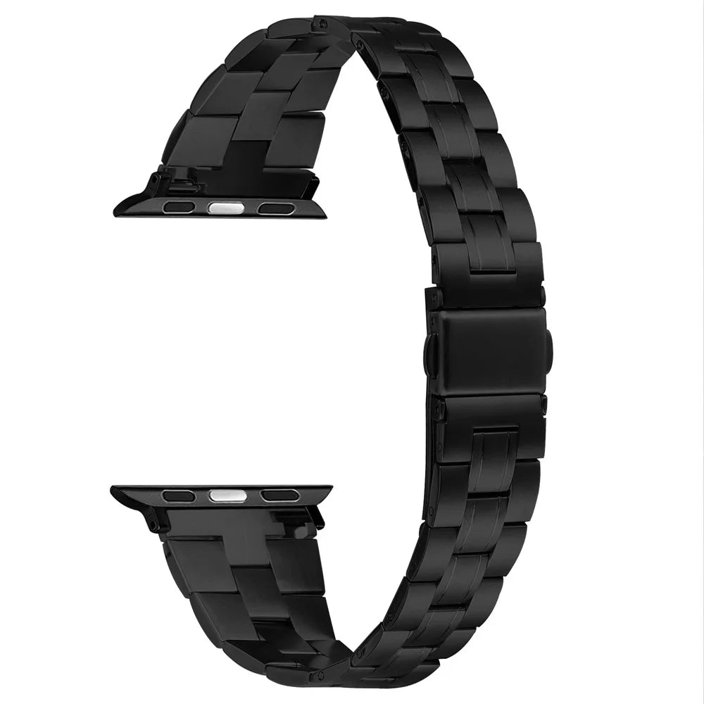 For Apple Watch Series 11 10 42mm / 9 8 7 41mm / SE3 SE2 SE 6 5 4 40mm / 3 2 1 38mm Stainless Steel Strap Three-Bead - Black - 1