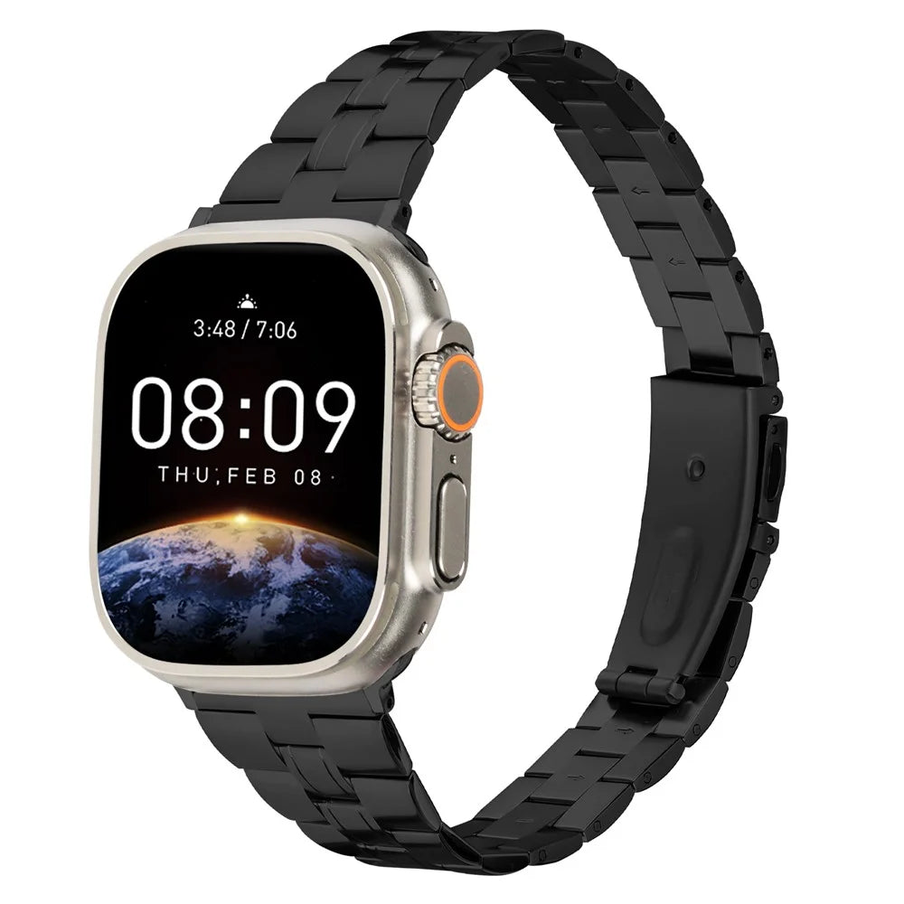 For Apple Watch Series 11 10 42mm / 9 8 7 41mm / SE3 SE2 SE 6 5 4 40mm / 3 2 1 38mm Stainless Steel Strap Three-Bead - Black - 3