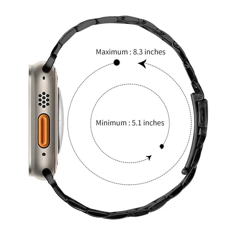 For Apple Watch Series 11 10 42mm / 9 8 7 41mm / SE3 SE2 SE 6 5 4 40mm / 3 2 1 38mm Stainless Steel Strap Three-Bead - Black - 5