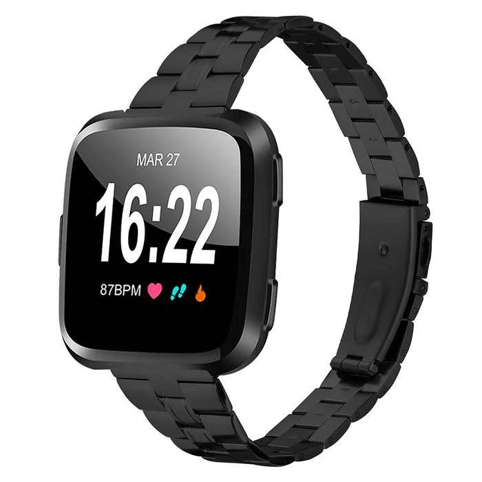 For Fitbit Versa Lite / Versa 2 / Versa Strap Stainless Steel Watch Band Replacement - Black - 3