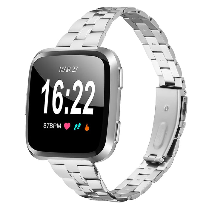 For Fitbit Versa Lite / Versa 2 / Versa Watch Band Stainless Steel Strap Three-Beads - Silver - 3