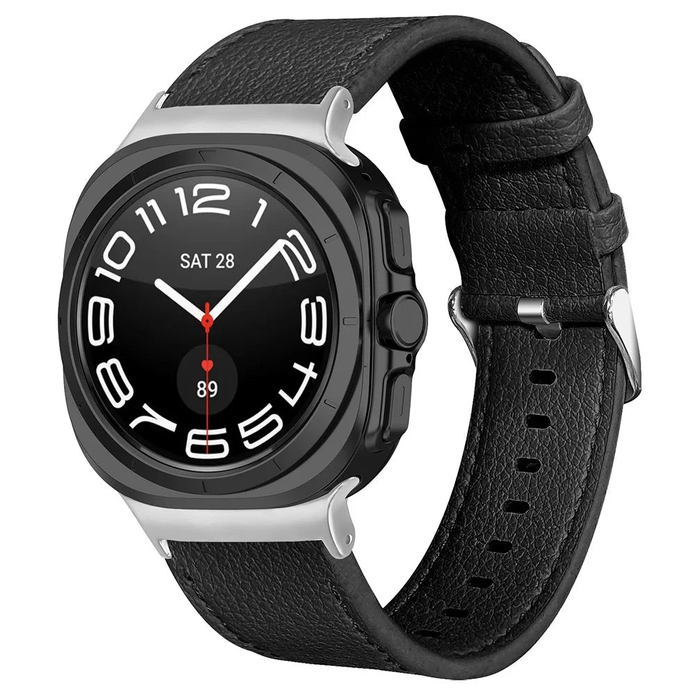 For Samsung Galaxy Watch Ultra2 47mm / Watch Ultra (2025) 47mm / Watch Ultra 47mm Wrist Strap Genuine Cow Leather Smartwatch Band - Black - 2