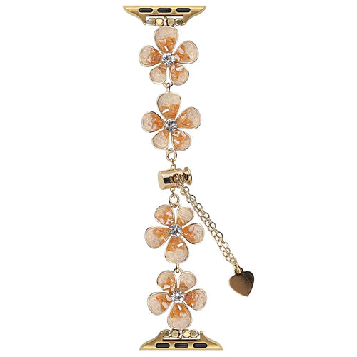 For Apple Watch Ultra 3 2 1 49mm / Series 11 10 46mm / 9 8 7 45mm / SE3 SE2 SE 6 5 4 44mm / 3 2 1 42mm Flower Chain Strap - Orange - 1
